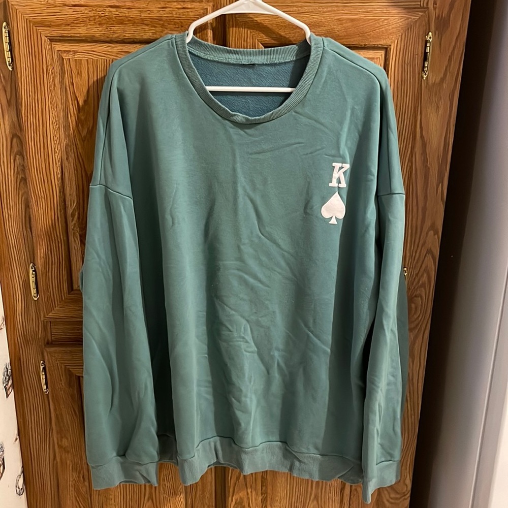 Turquoise/Teal Sweatshirt; king of spades; XXL